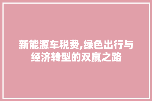 新能源车税费,绿色出行与经济转型的双赢之路  第1张