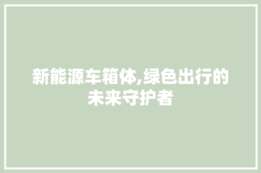 新能源车箱体,绿色出行的未来守护者