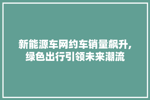 新能源车网约车销量飙升,绿色出行引领未来潮流