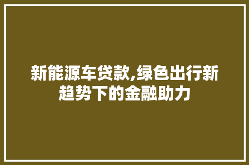 新能源车贷款,绿色出行新趋势下的金融助力