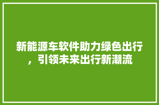 新能源车软件助力绿色出行，引领未来出行新潮流