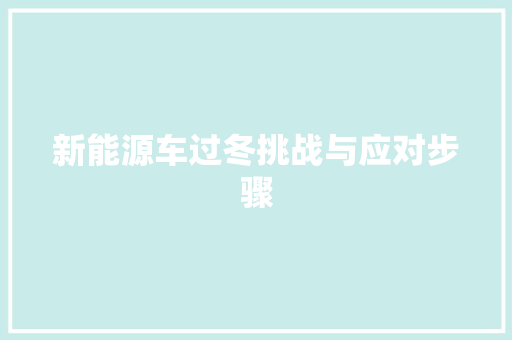 新能源车过冬挑战与应对步骤