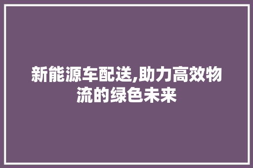 新能源车配送,助力高效物流的绿色未来