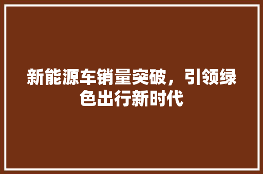 新能源车销量突破，引领绿色出行新时代  第1张