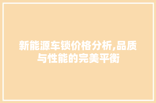 新能源车锁价格分析,品质与性能的完美平衡