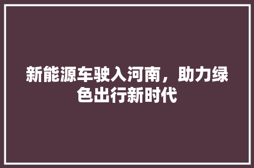 新能源车驶入河南，助力绿色出行新时代