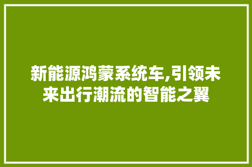 新能源鸿蒙系统车,引领未来出行潮流的智能之翼