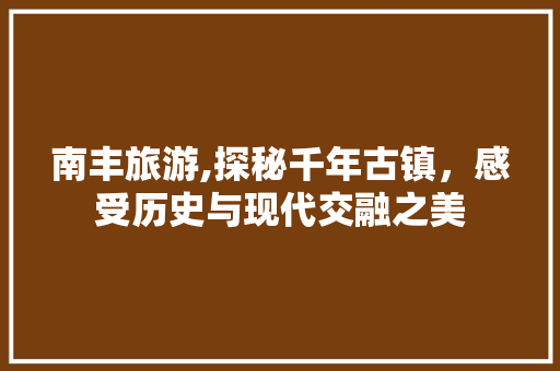 南丰旅游,探秘千年古镇，感受历史与现代交融之美