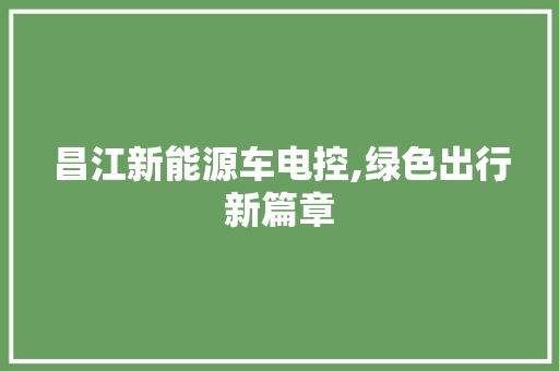 昌江新能源车电控,绿色出行新篇章