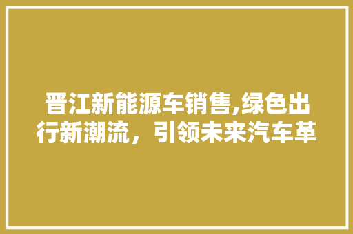 晋江新能源车销售,绿色出行新潮流，引领未来汽车革命