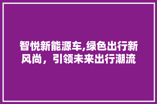 智悦新能源车,绿色出行新风尚，引领未来出行潮流  第1张