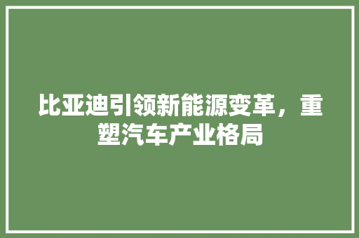 比亚迪引领新能源变革，重塑汽车产业格局