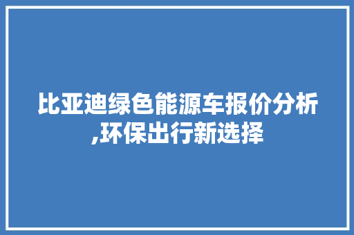 比亚迪绿色能源车报价分析,环保出行新选择