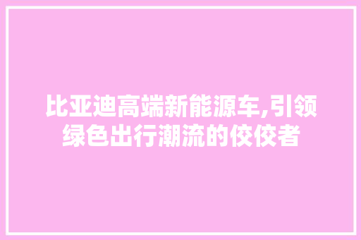 比亚迪高端新能源车,引领绿色出行潮流的佼佼者