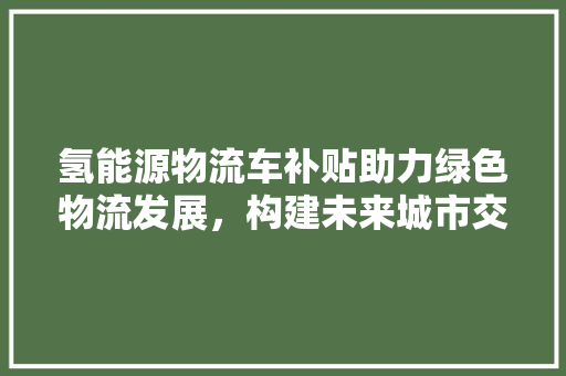 氢能源物流车补贴助力绿色物流发展，构建未来城市交通新格局