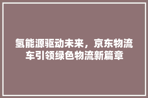 氢能源驱动未来，京东物流车引领绿色物流新篇章