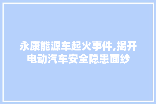 永康能源车起火事件,揭开电动汽车安全隐患面纱