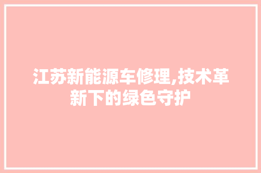 江苏新能源车修理,技术革新下的绿色守护