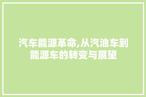 汽车能源革命,从汽油车到能源车的转变与展望  第1张