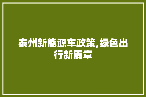 泰州新能源车政策,绿色出行新篇章