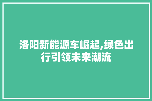 洛阳新能源车崛起,绿色出行引领未来潮流