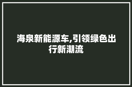 海泉新能源车,引领绿色出行新潮流