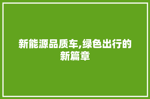 新能源品质车,绿色出行的新篇章