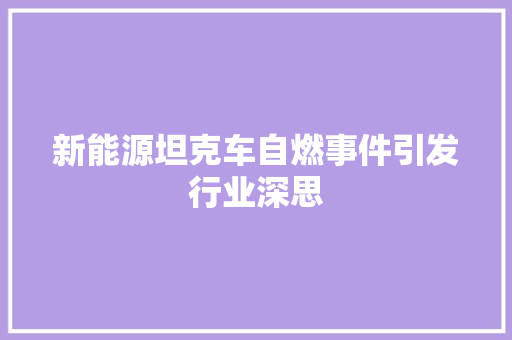 新能源坦克车自燃事件引发行业深思