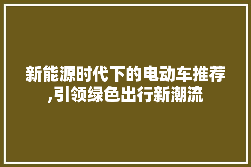 新能源时代下的电动车推荐,引领绿色出行新潮流