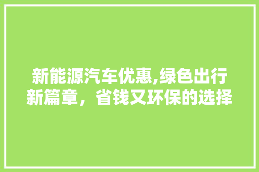 新能源汽车优惠,绿色出行新篇章，省钱又环保的选择