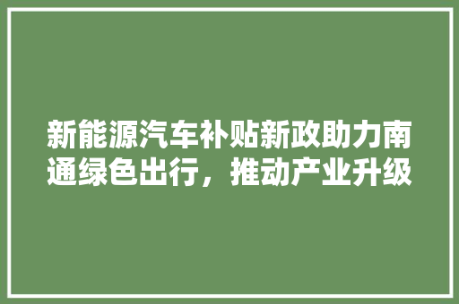 新能源汽车补贴新政助力南通绿色出行，推动产业升级  第1张