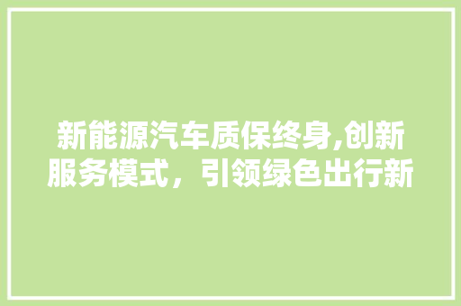 新能源汽车质保终身,创新服务模式，引领绿色出行新潮流