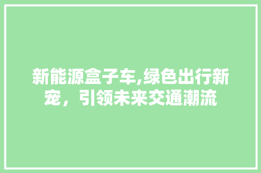 新能源盒子车,绿色出行新宠，引领未来交通潮流