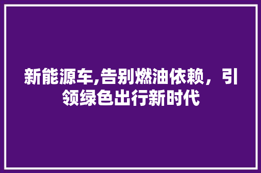 新能源车,告别燃油依赖，引领绿色出行新时代