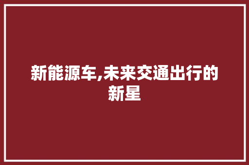 新能源车,未来交通出行的新星