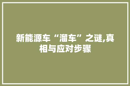 新能源车“溜车”之谜,真相与应对步骤