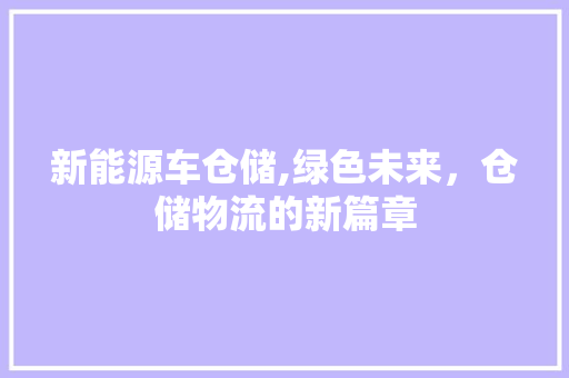 新能源车仓储,绿色未来，仓储物流的新篇章