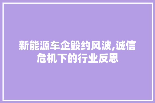 新能源车企毁约风波,诚信危机下的行业反思