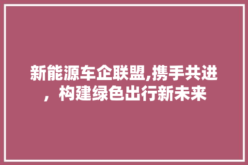 新能源车企联盟,携手共进，构建绿色出行新未来