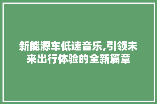 新能源车低速音乐,引领未来出行体验的全新篇章