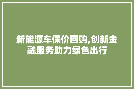 新能源车保价回购,创新金融服务助力绿色出行