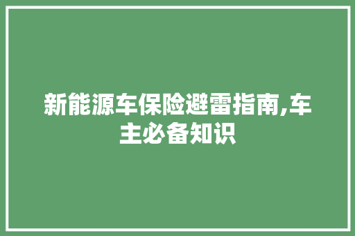 新能源车保险避雷指南,车主必备知识