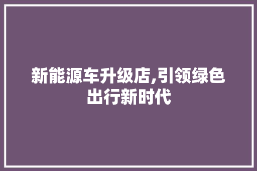 新能源车升级店,引领绿色出行新时代