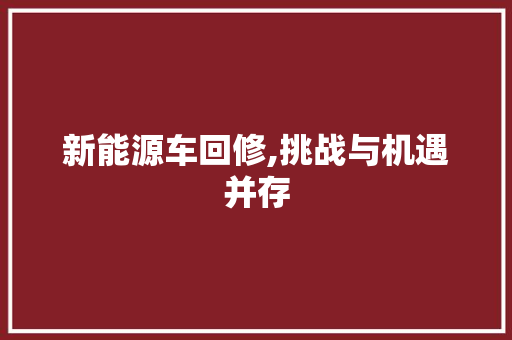 新能源车回修,挑战与机遇并存