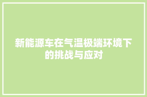 新能源车在气温极端环境下的挑战与应对