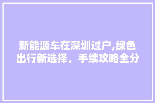 新能源车在深圳过户,绿色出行新选择，手续攻略全分析