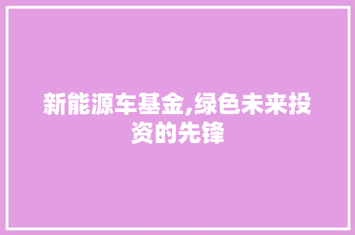 新能源车基金,绿色未来投资的先锋