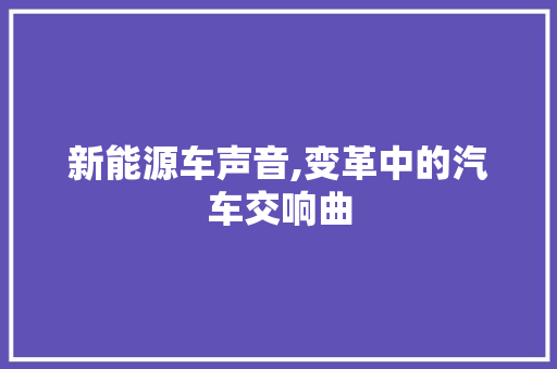 新能源车声音,变革中的汽车交响曲