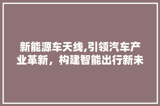 新能源车天线,引领汽车产业革新，构建智能出行新未来