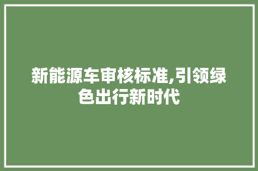 新能源车审核标准,引领绿色出行新时代